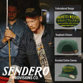 Sendero Provisions Co.  Spaghetti Western Hat - Green - Unstructured 5-Panel Adjustable Leather Strapback Cap with Embroidered Design, One Size